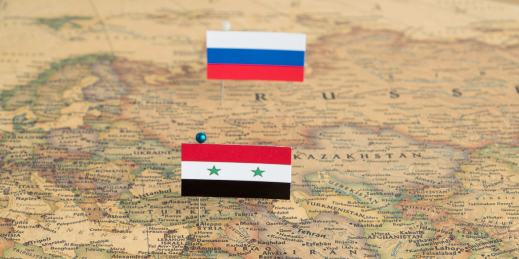 Russia, Syria, map, flags