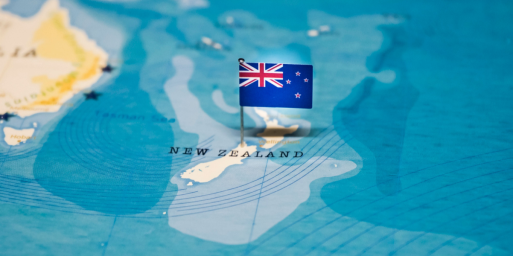 New Zealand, map, flag, pin