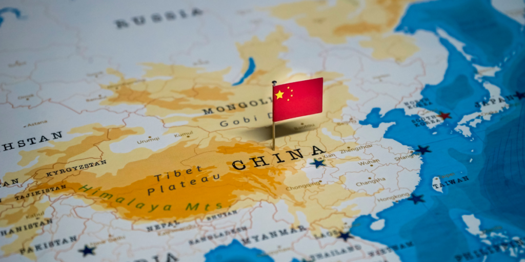 China, map, flag, pin