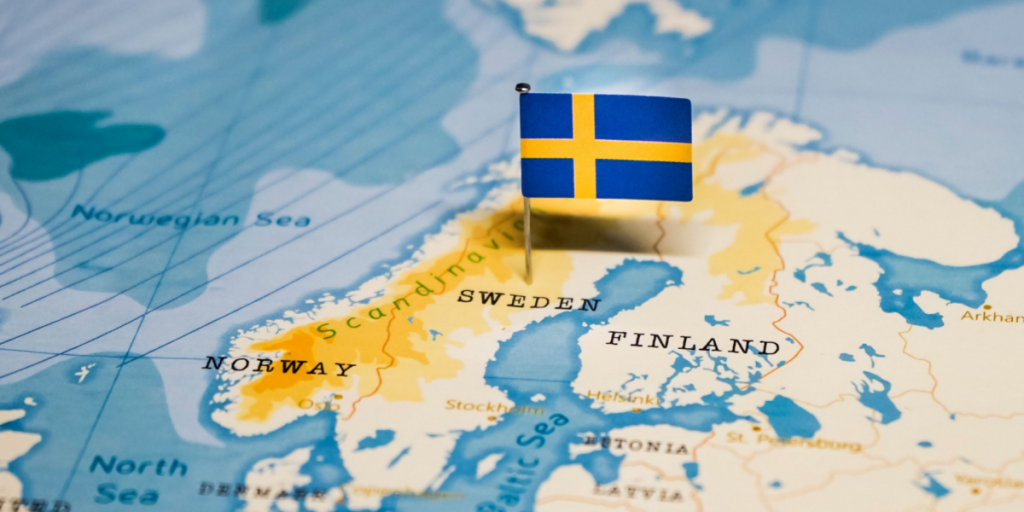 Sweden, map, flag, pin