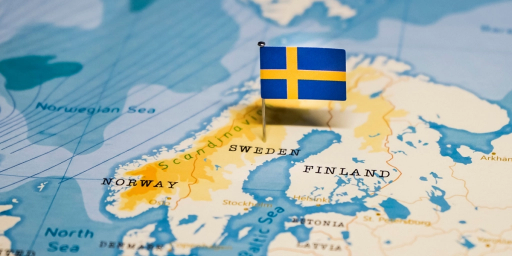 Sweden, map, flag, pin