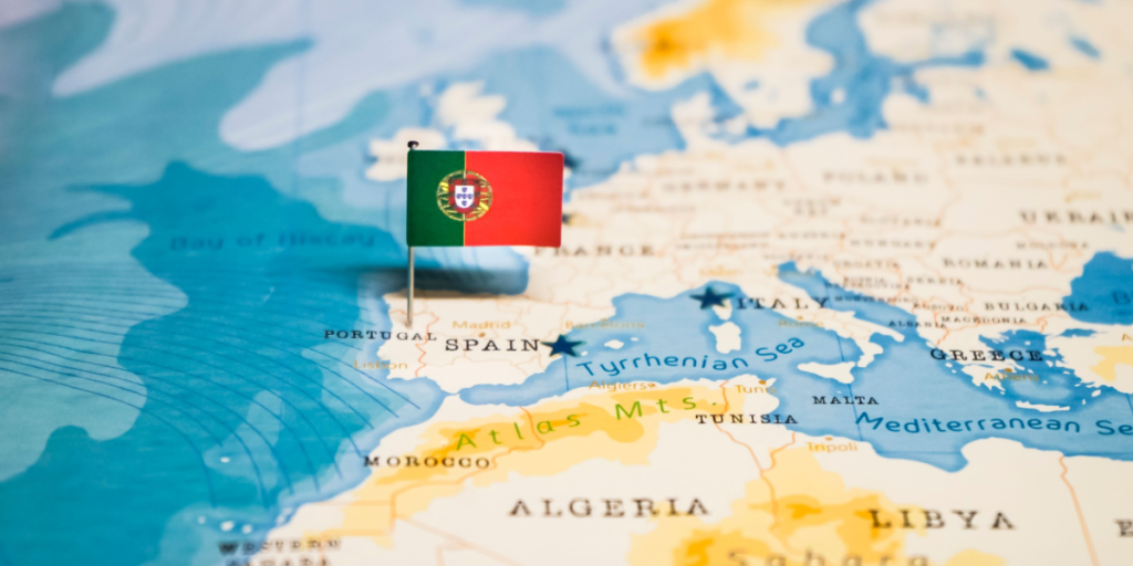 Portugal, map, flag, pin