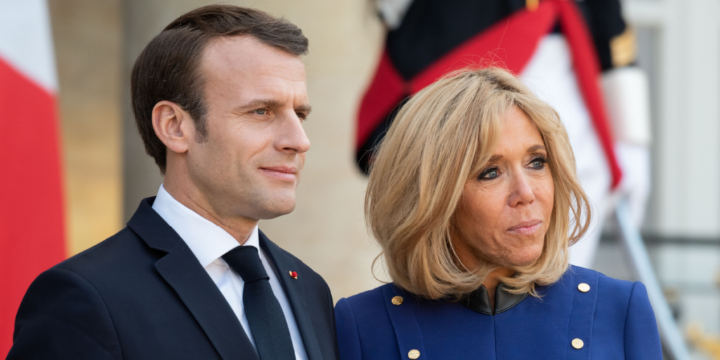 The french president Emmanuel Macron with his wife Brigitte Macron