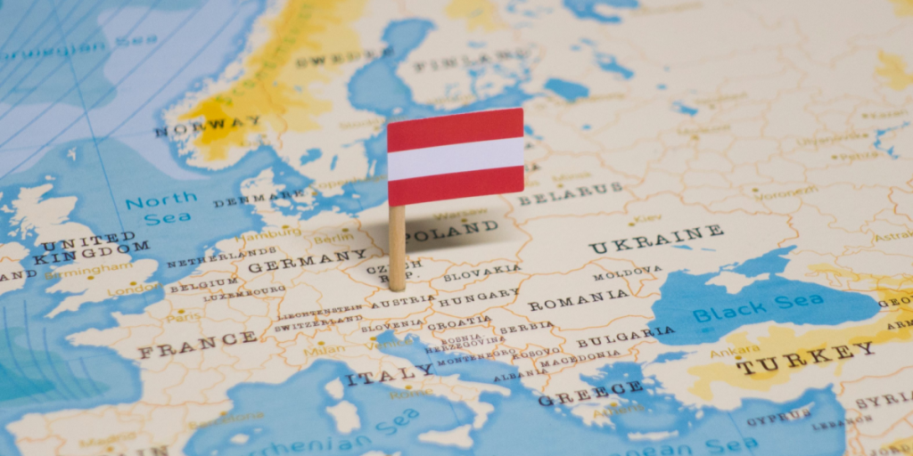 Austria, map, flag, pin