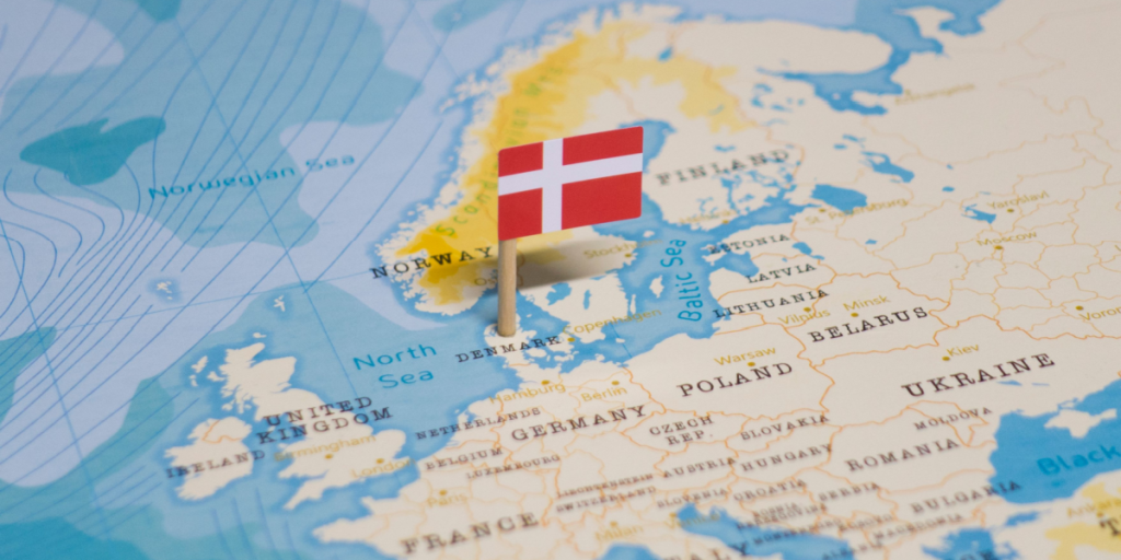 Denmark, map, flag, pin