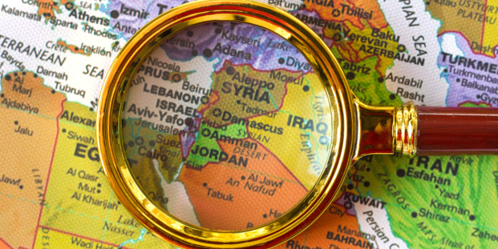 Syria, map, magnifying glass