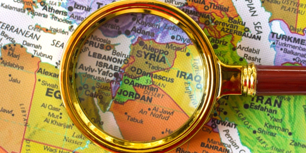 Syria, map, magnifying glass