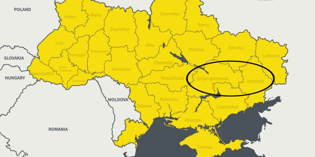 Ukraine, map, Dnipropetrovsk, Donetsk
