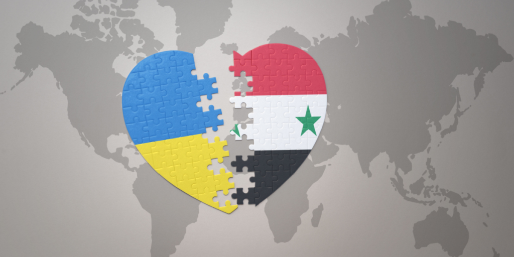 Ukraine, Syria, flags, diplomacy