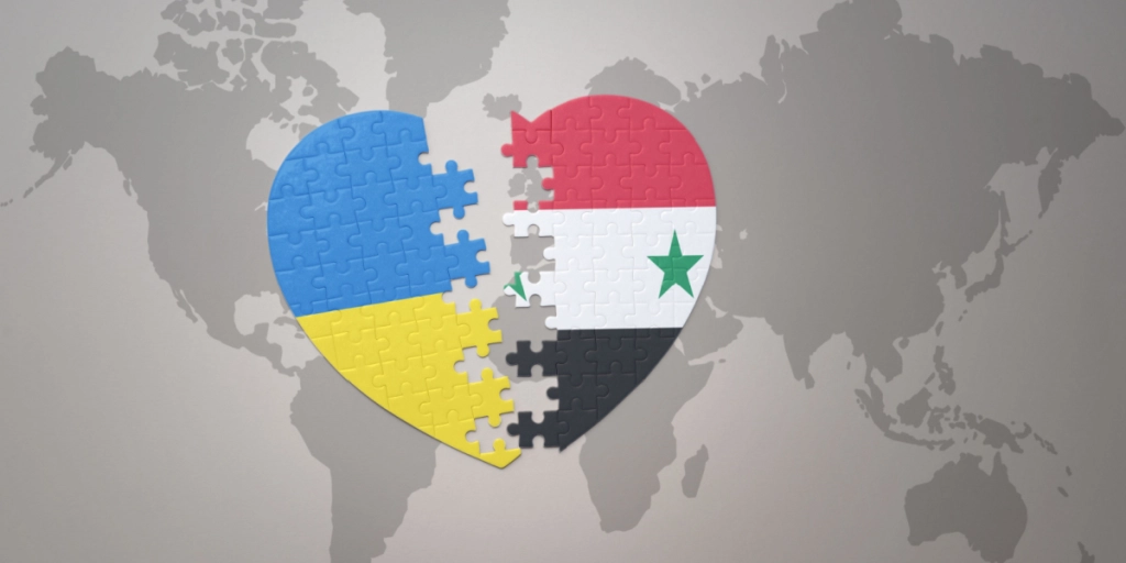 Ukraine, Syria, flags, diplomacy