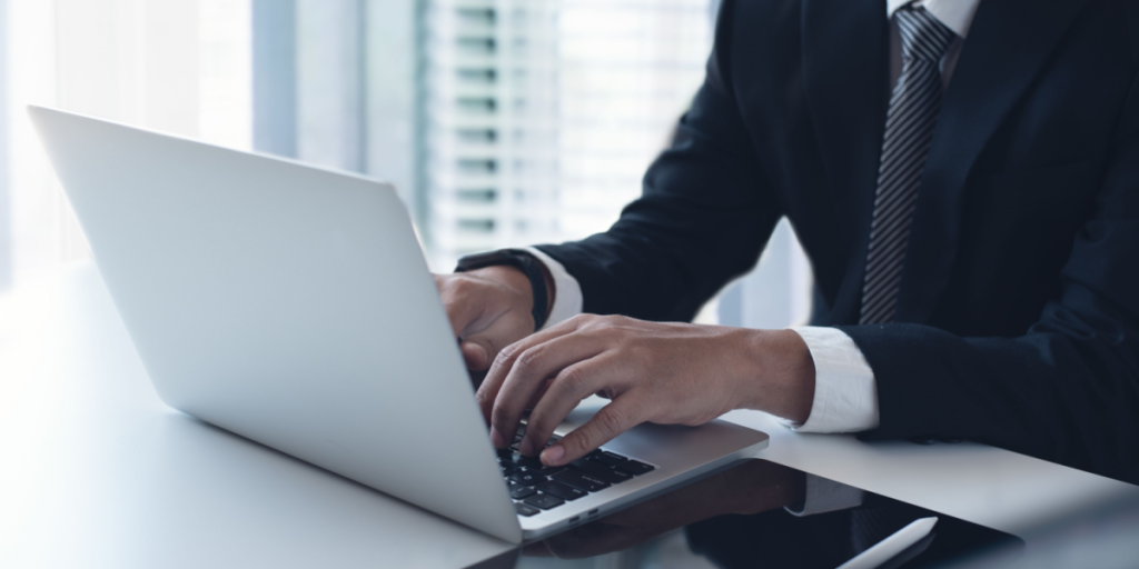 Suit, computer, businessman