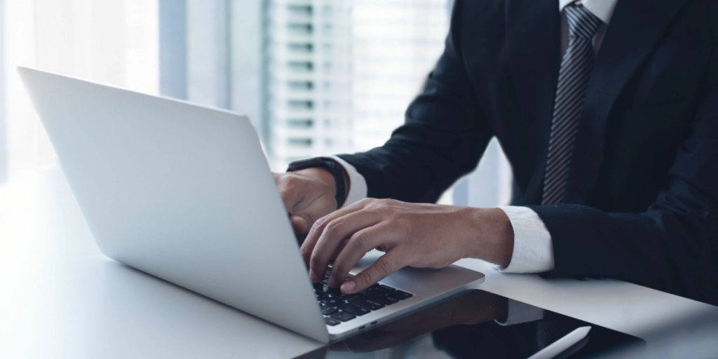 Suit, computer, businessman