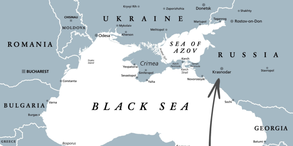 Black Sea, map, Russia, Ukraine, Krasnodar, highlight