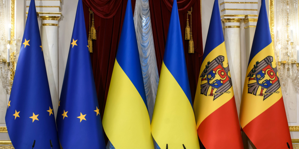 EU, Ukraine, Moldova, flags