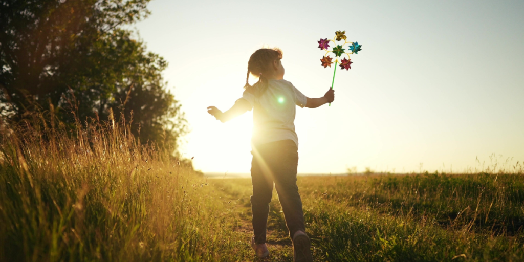 Girl, field, running, child