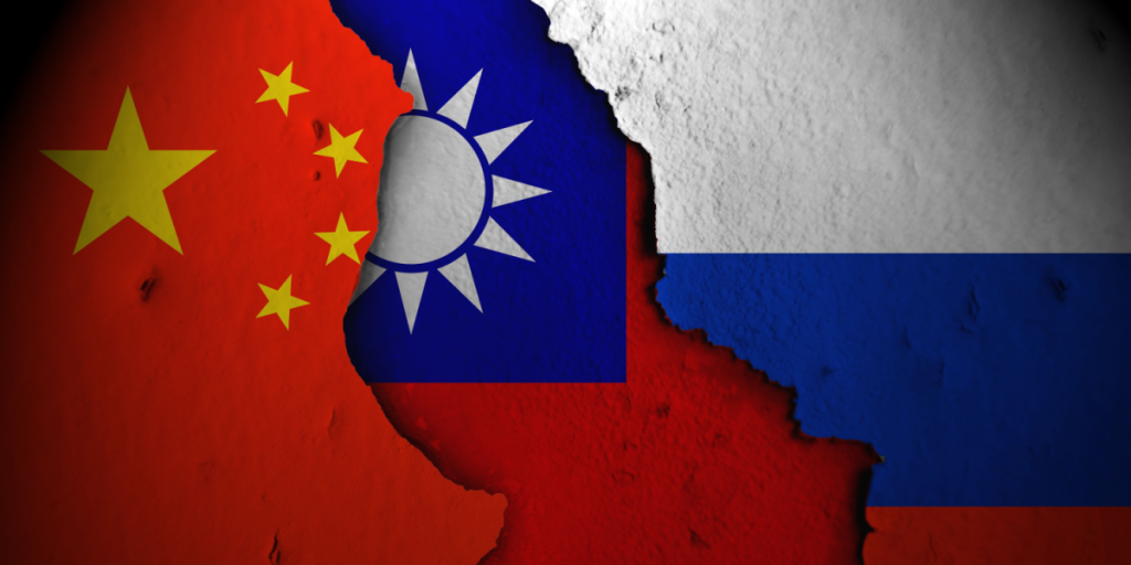 Russia, China, Taiwan, flags