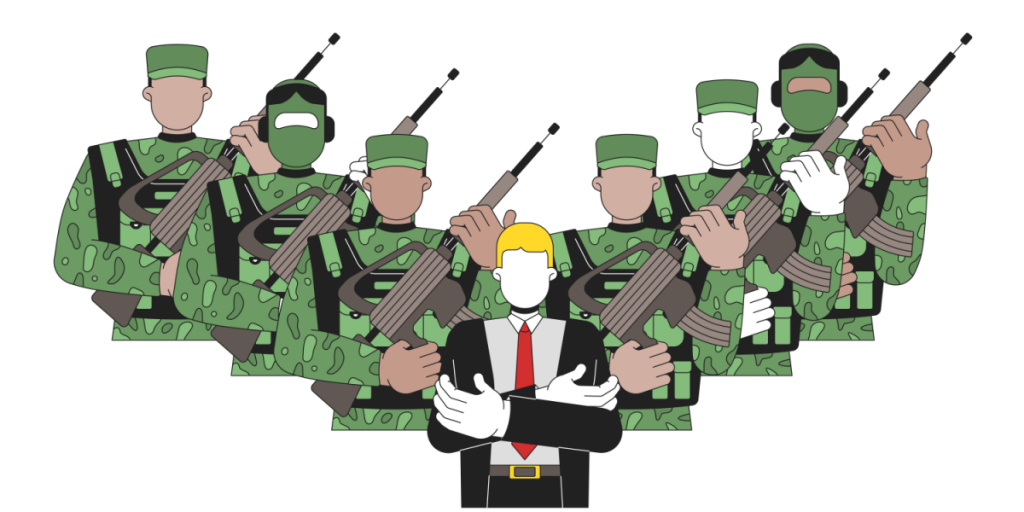 Military, dictator, authoritarian