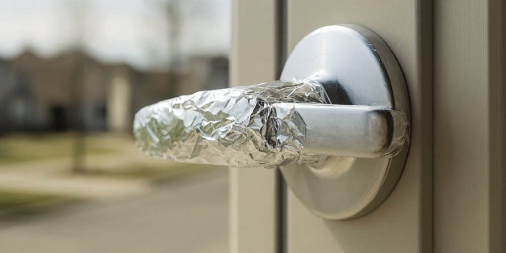sølvpapir på dørhåndtag