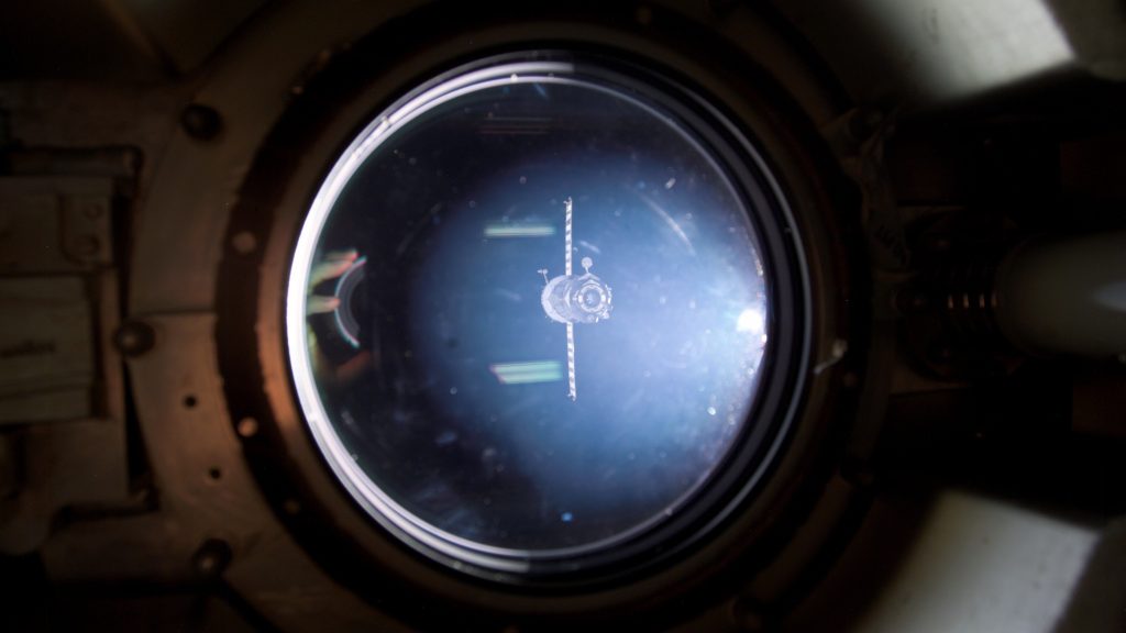 Soyuz TMA-1 capsule departs from the station