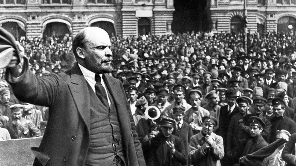 Vladimir Lenin giving a speech