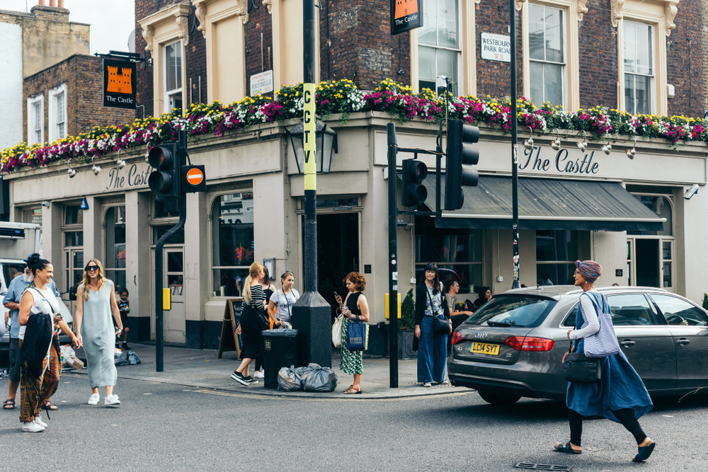 London, UK, Portobello, The Castle Pub, Notting Hill, walking, pedestrians