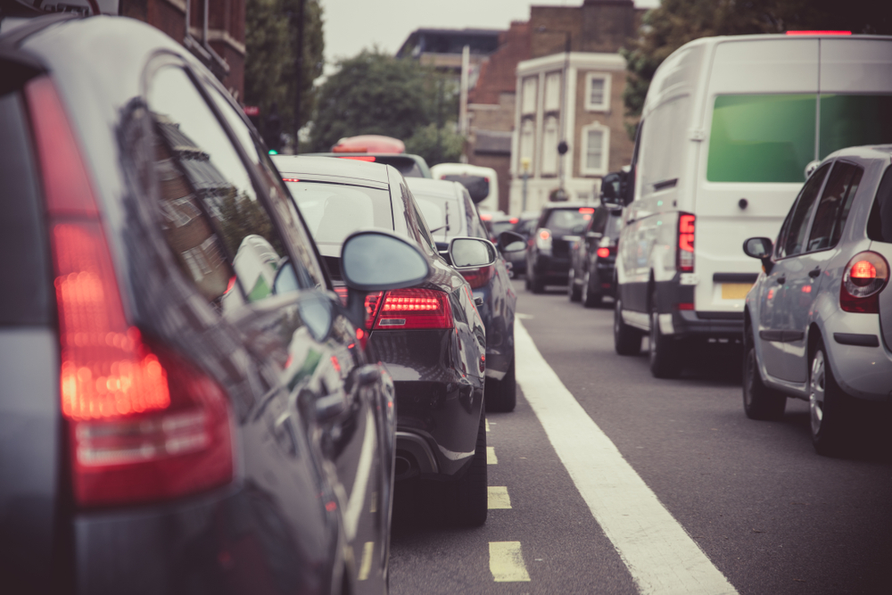 Heavy, slow moving traffic on a London street