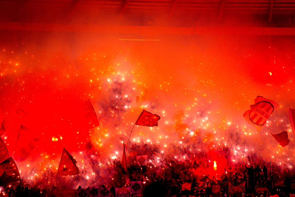 Serbia,,Belgrade,-,March,2,,2019:,Football,Fans,With,Torches