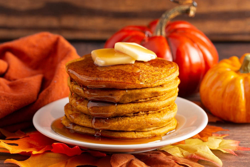 pumpkin spice pancakes, pannekaker, gresskar