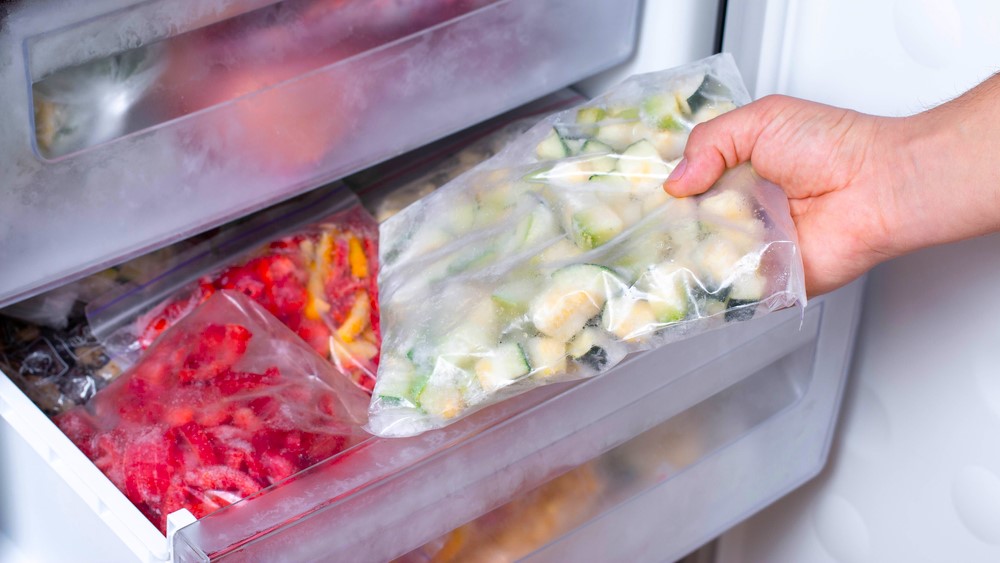 Freezer and frozen vegetables