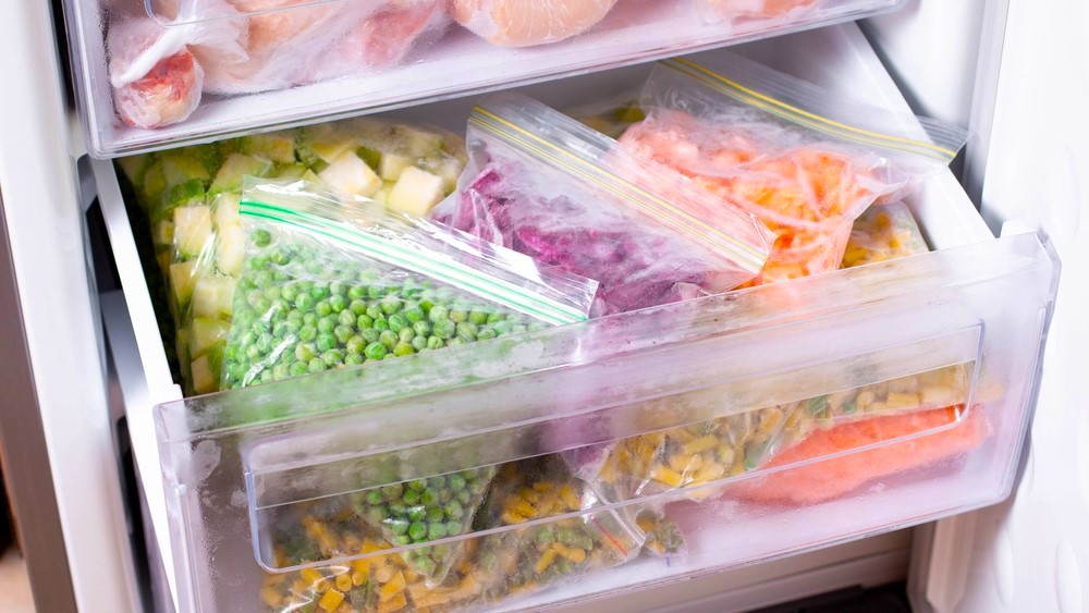 Freezer and frozen vegetables
