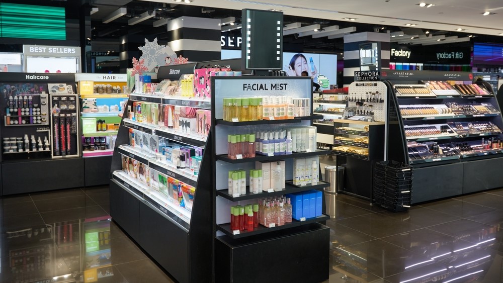 cosmetic products displayed at Sephora