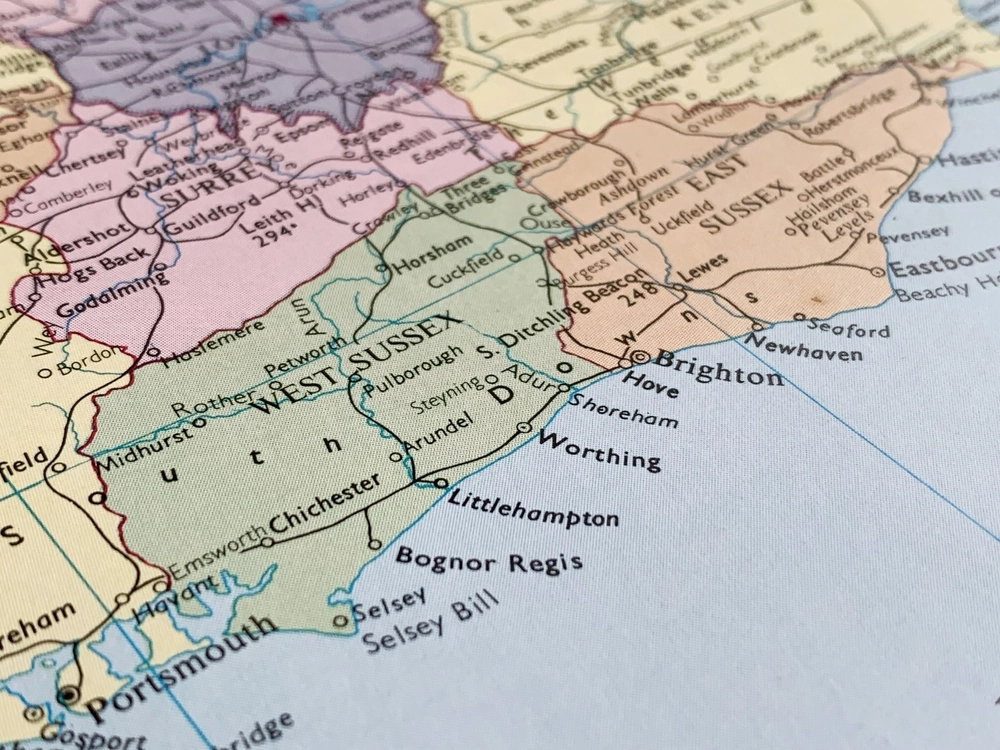 Map,West Sussex,UK,England,Kort