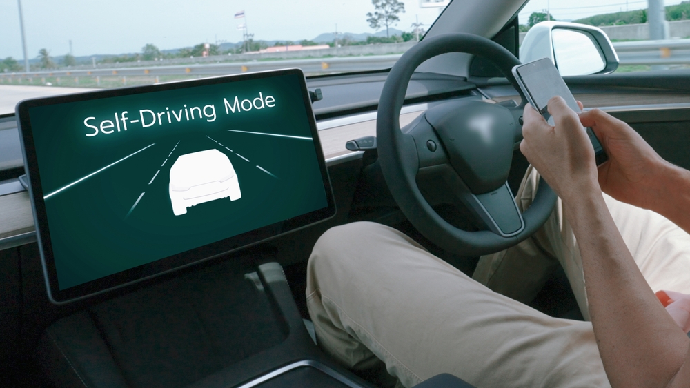 Self driving car, smartphone in car, driverless system, automatic, automatisk, selvkørende bil