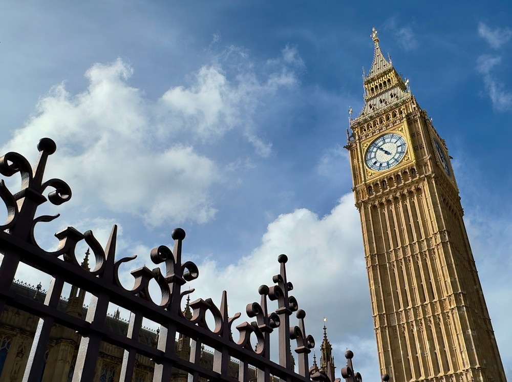 Low angle view of Big Ben, officially known as the Elizabeth Tower, Westminster, London, England