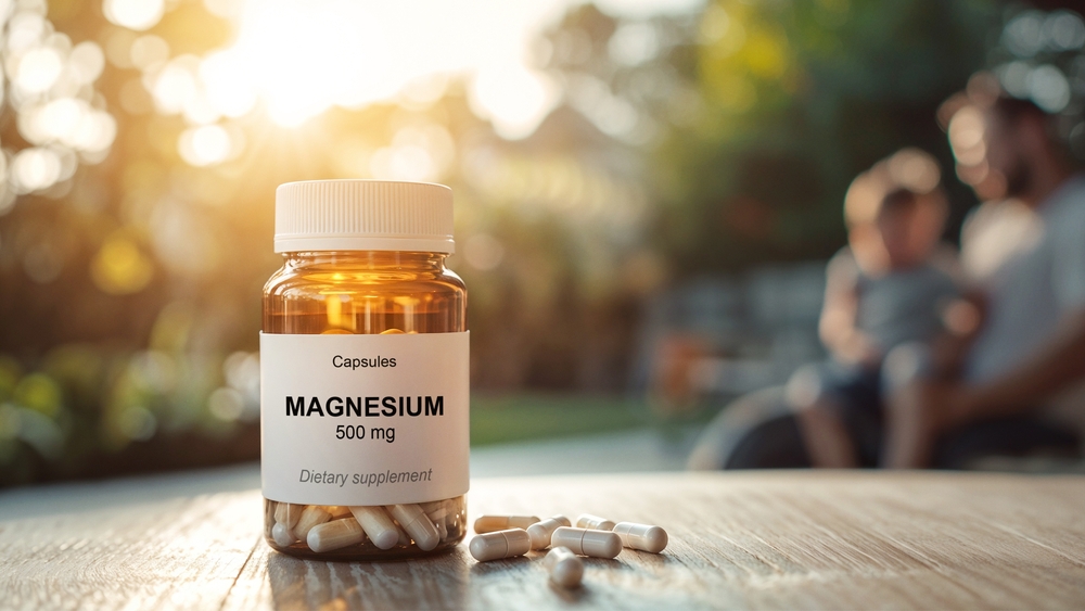 Amber,Bottle,Of,Magnesium,Dietary,Supplement,Capsules,With,500,Mg