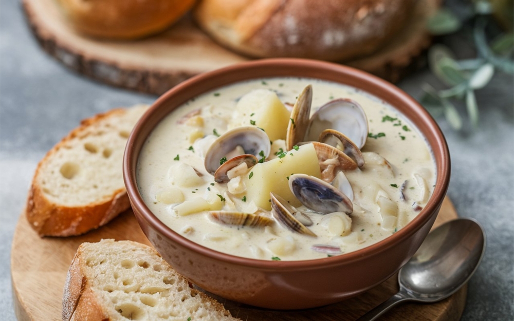 clam, chowder, suppe, skalldyr, shellfish, shell, soup