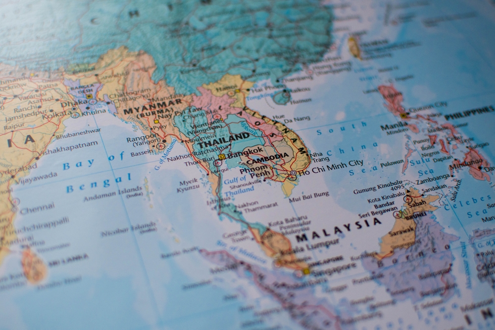 Close-up, Map, Southeast Asia, Kort, Sydøst Asien, Malaysia, Thailand, Ho Chi Minh City, Myanmar