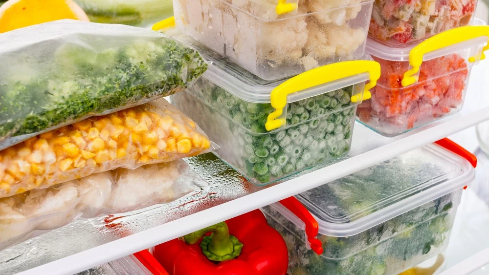 Freezer and frozen vegetables