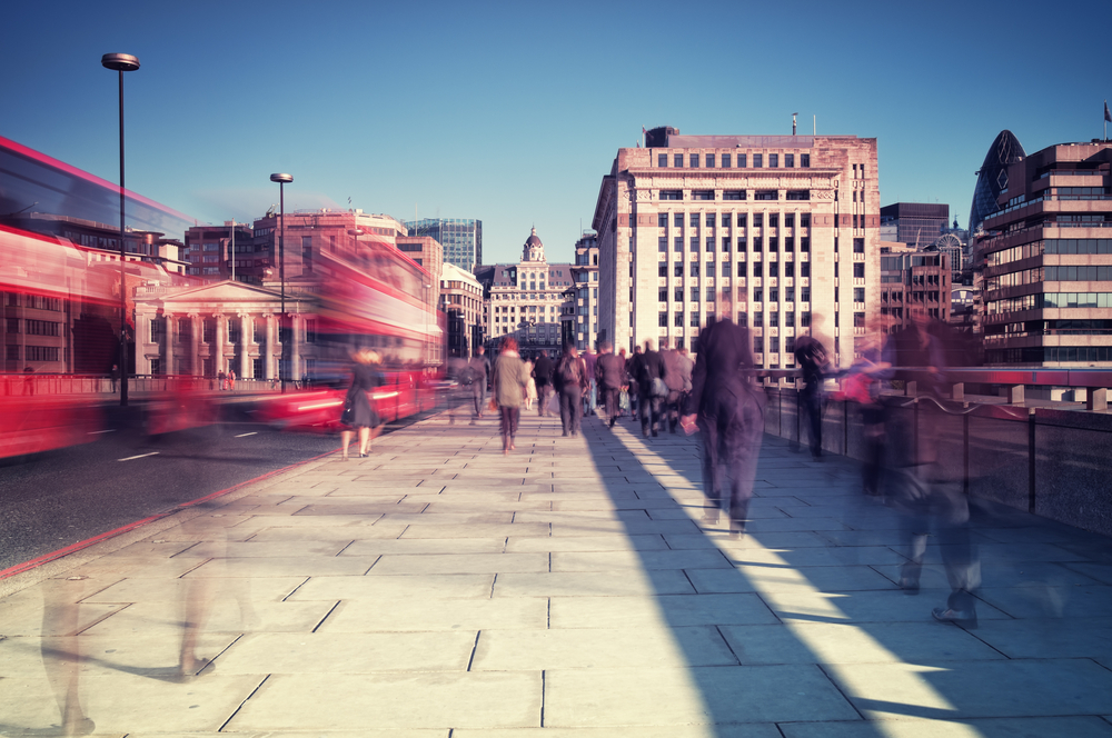 Morning commuters in London, pendlere i London, pedestrians, fodgængere