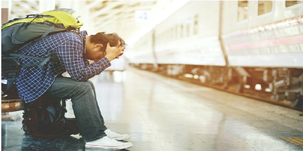 travel sad angry man