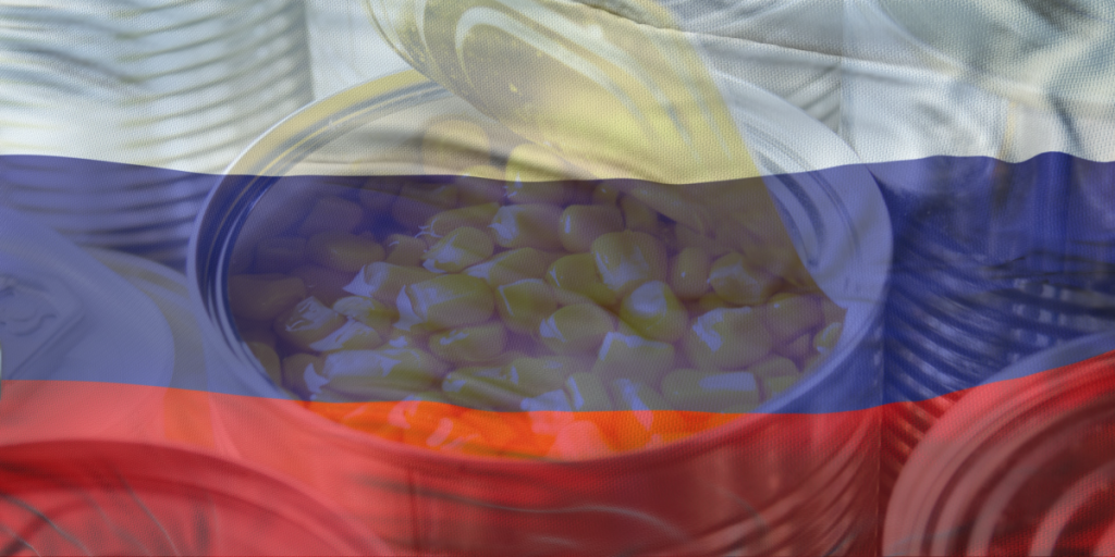 Can of corn, Russia, flag