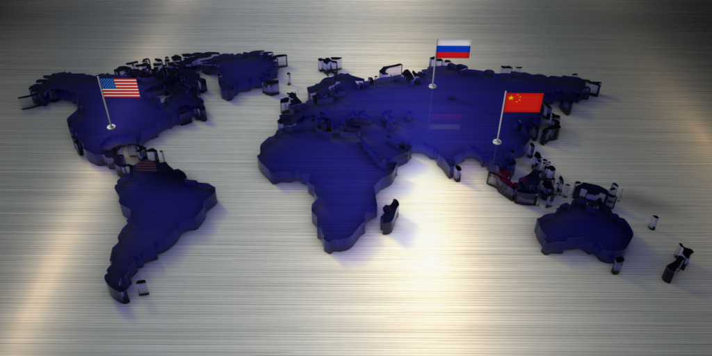 USA, Russia, China, map