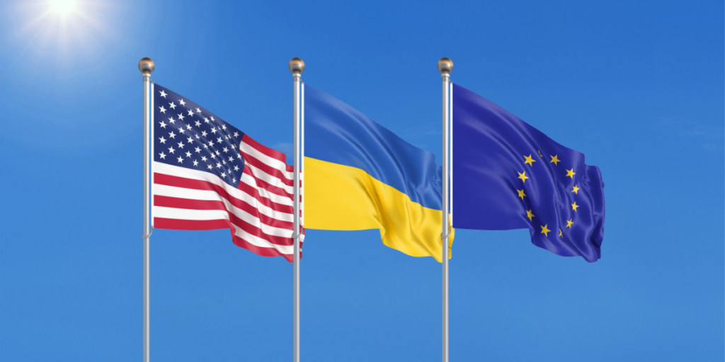 USA, EU, Ukraine, flags
