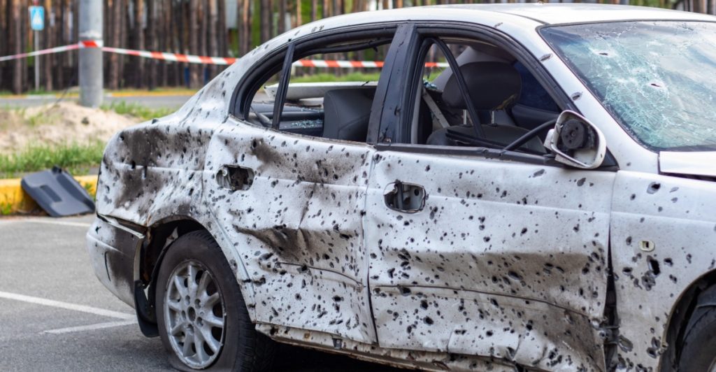 Damaged car, vehicle, Ukraine war