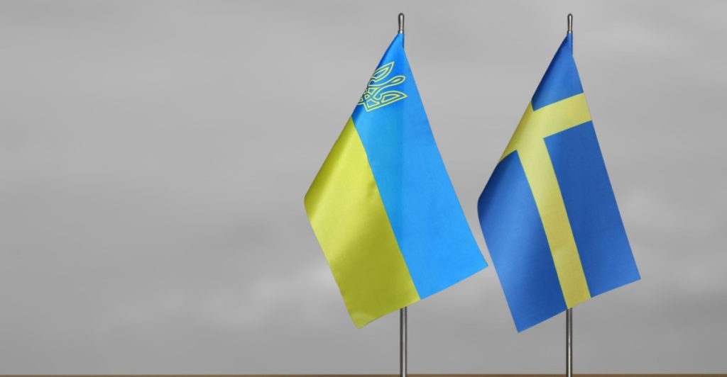 Sweden, Ukraine, flags, flaggor