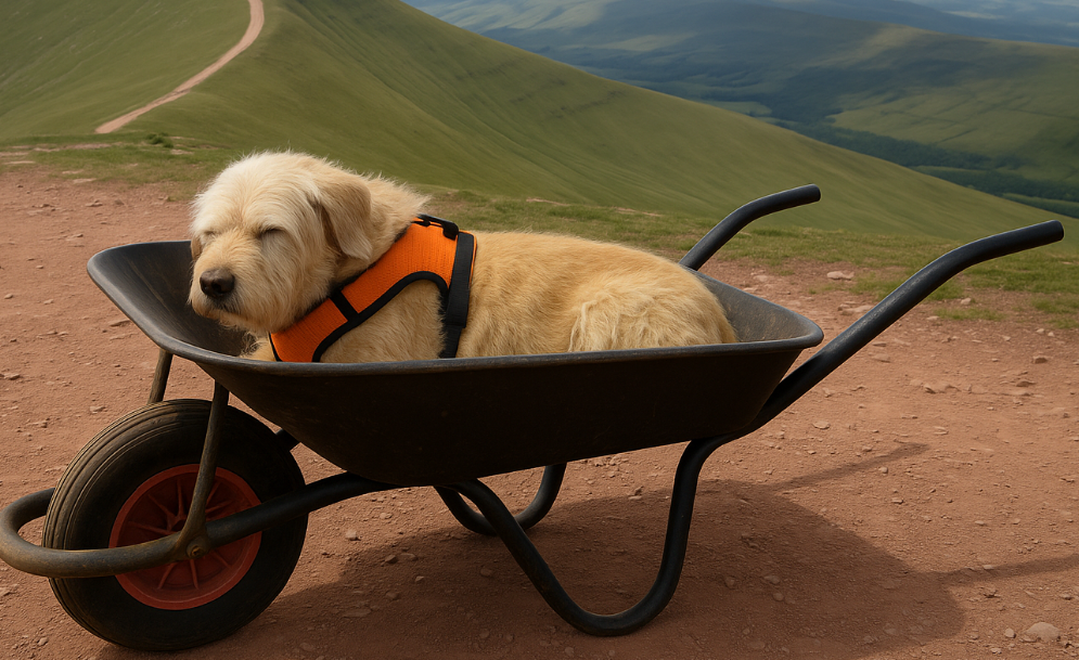 Hund i trillebører/dog in wheelbarrow
