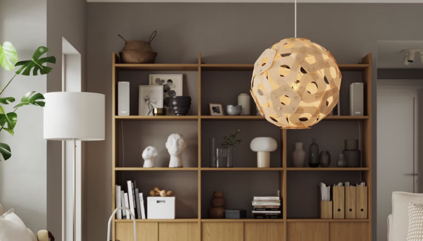 Ödeblad lampe ikea, lamp, living room, shelf