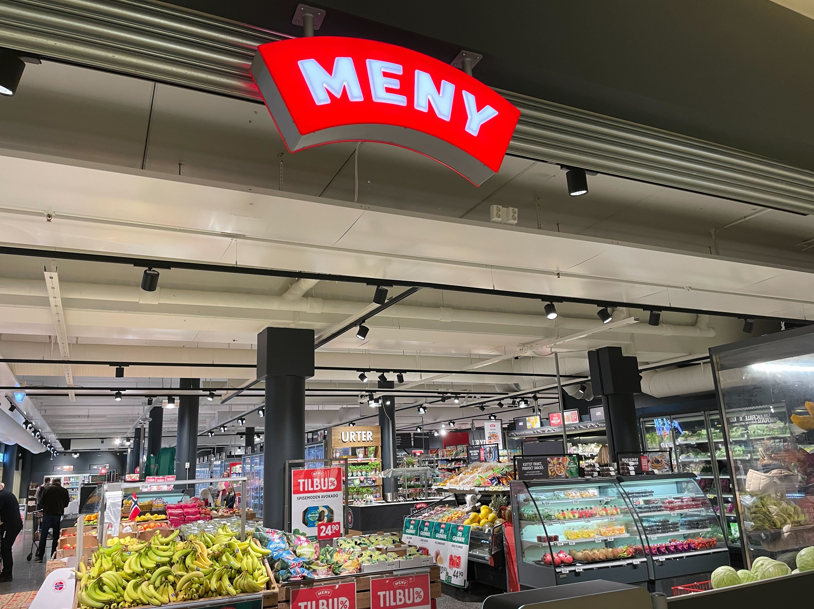 Meny, matbutikk, madbutik, dagligvarer, groceries
