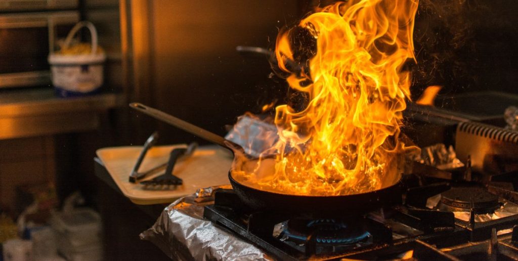burning pan hot oil