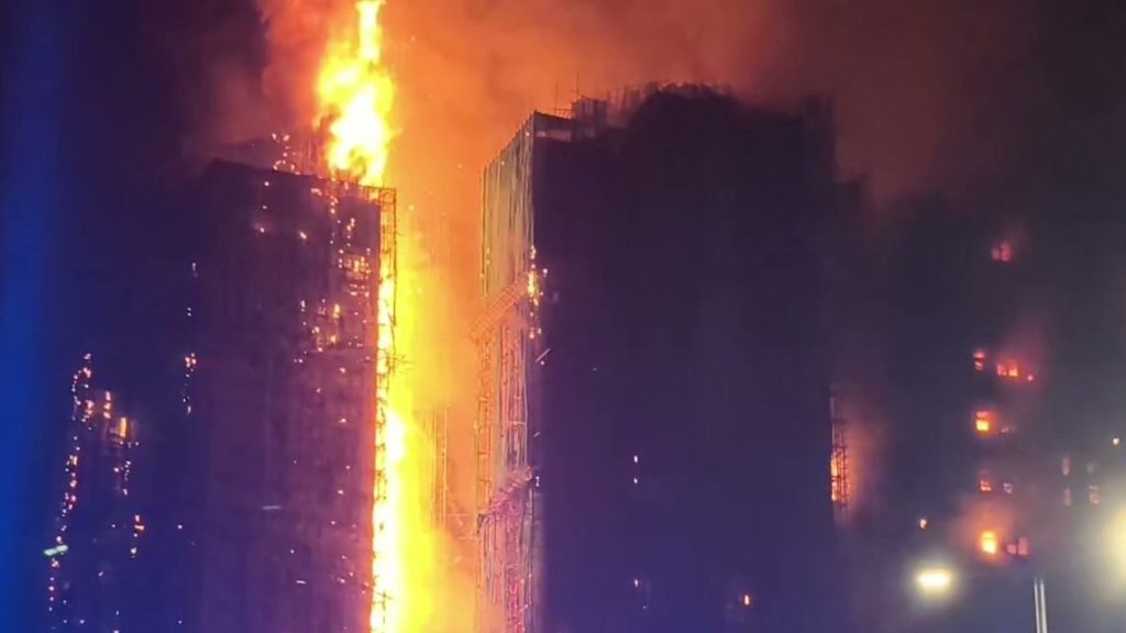 A pillar formed during the 2025 Tai Po apartment fire
